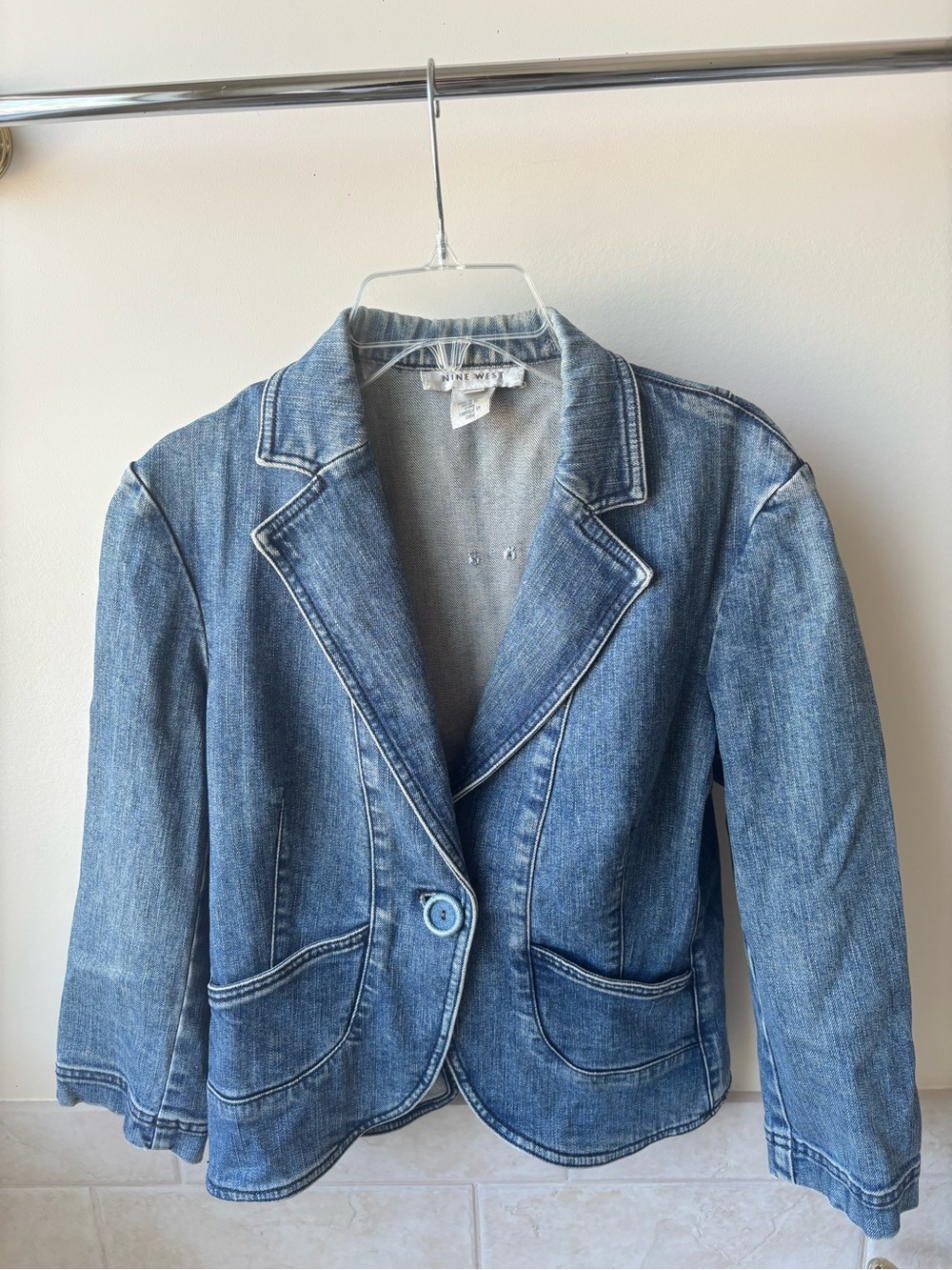 Vintage Y2K Nine West Fitted Denim Blazer Jacket Single Button Size 2